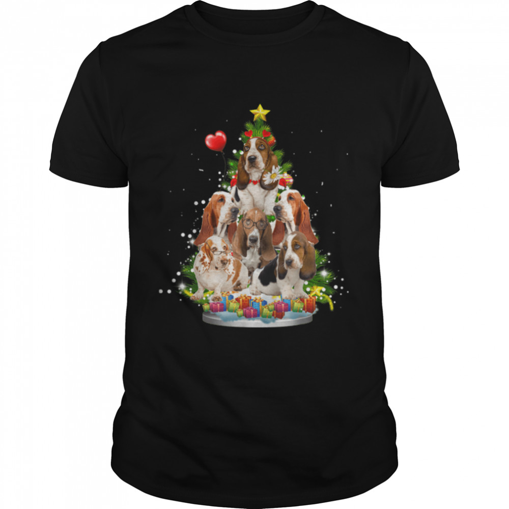 Basset hound Christmas Tree Ornament Santa Hat Xmas Gifts T- B09JW2G2Q1 Classic Men's T-shirt
