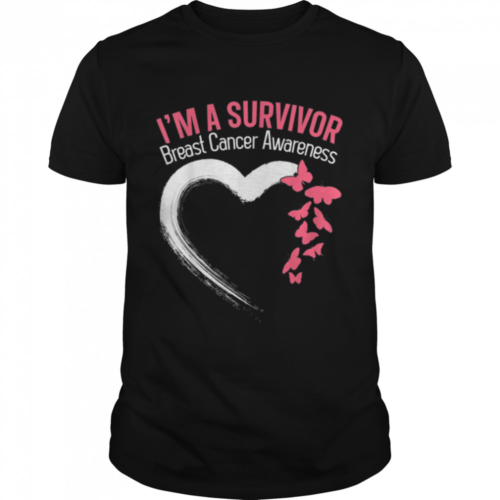 Butterfly Heart - I'm A Survivor Breast Cancer Awareness T-Shirt B09JZYPS93