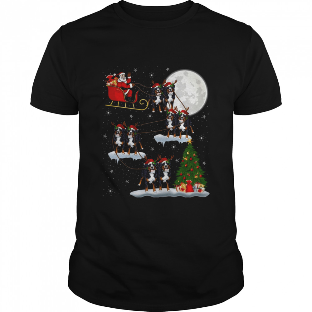 Xmas Lighting Tree Santa Riding Bernese Mountain Christmas  Classic Men's T-shirt