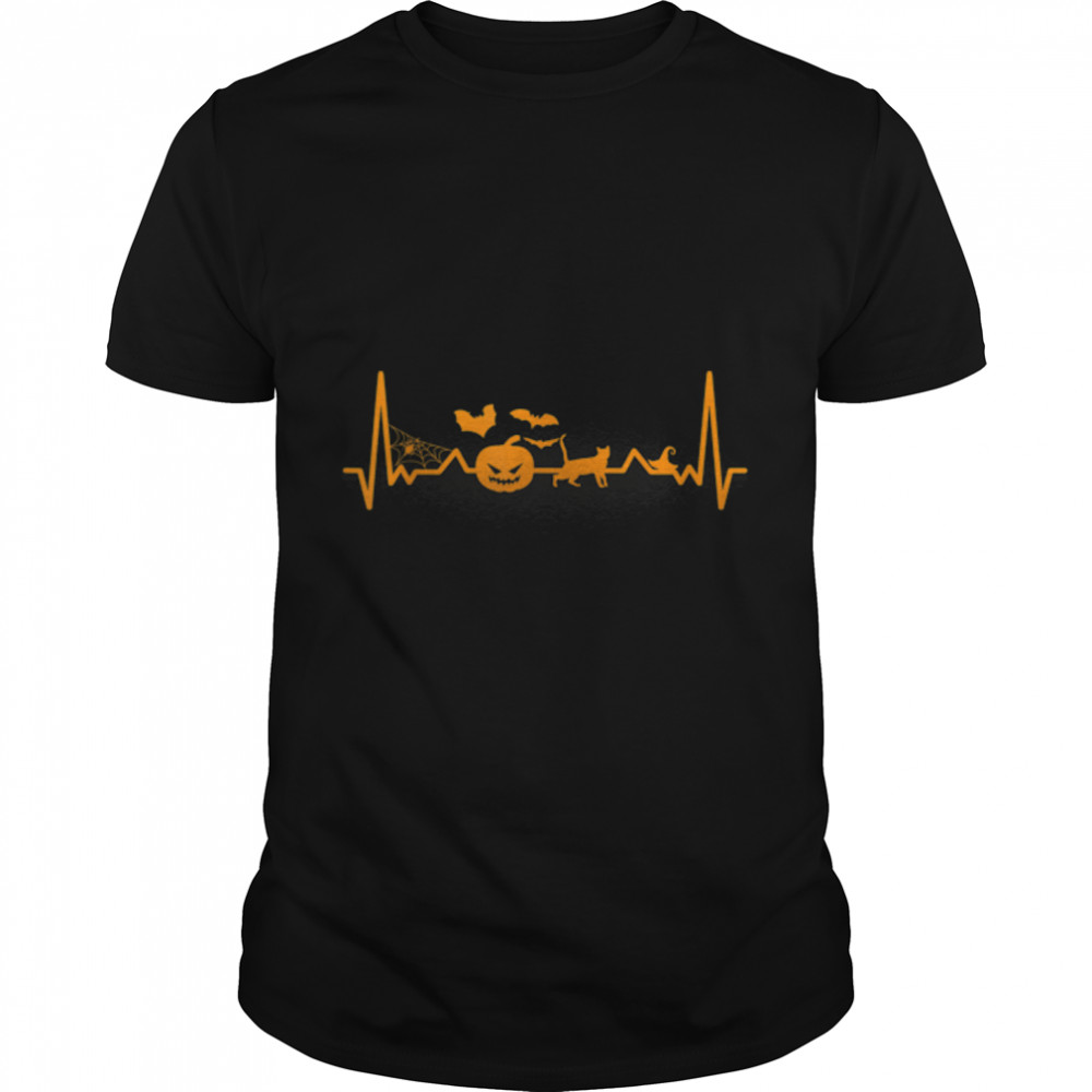 Halloween Heartbeat ECG Pumpkin Scary Fun Design for Party T-Shirt B09JT7MDD2