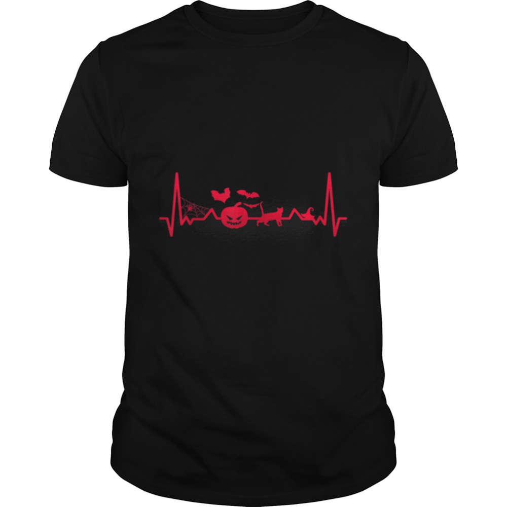 Halloween Heartbeat ECG Pumpkin Scary Fun Design for Party T-Shirt B09JTJHMJV