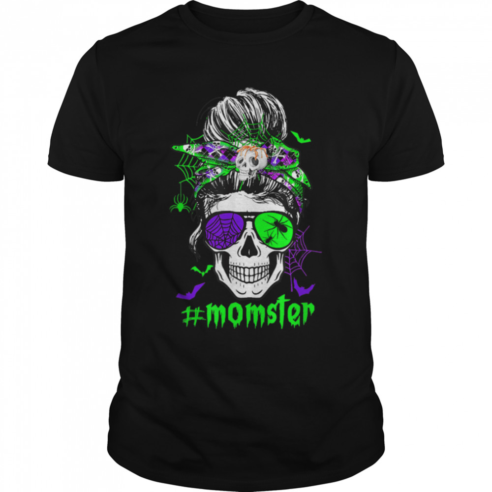 Momster Halloween Costume Skull Mom Messy Hair Bun Monster T-Shirt B09JS883SX