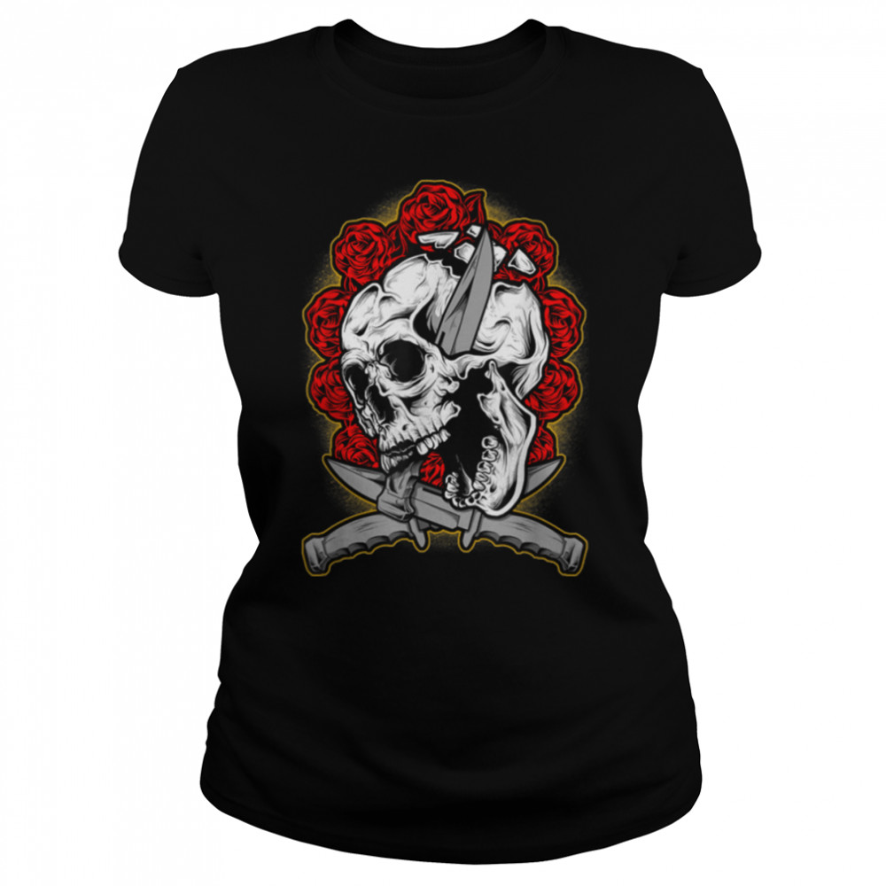 Skull Roses - Vintage Horror - Retro Love T- B09JZRRH1Q Classic Women's T-shirt