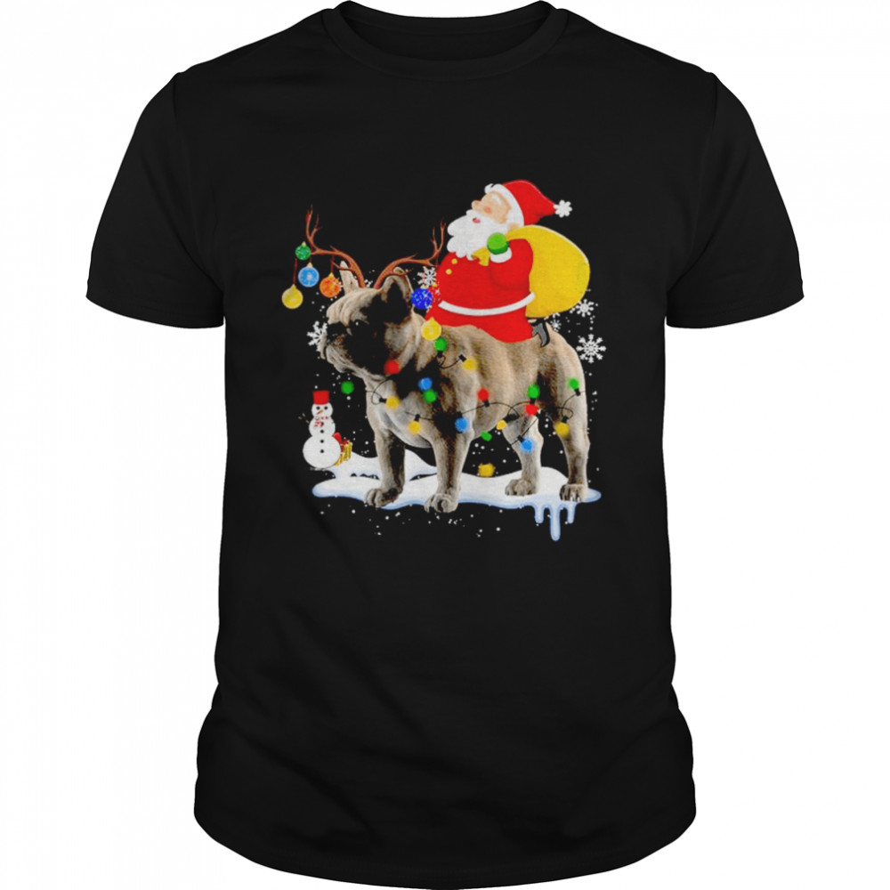Merry Christmas Santa Claus Riding French Bulldog  Classic Men's T-shirt