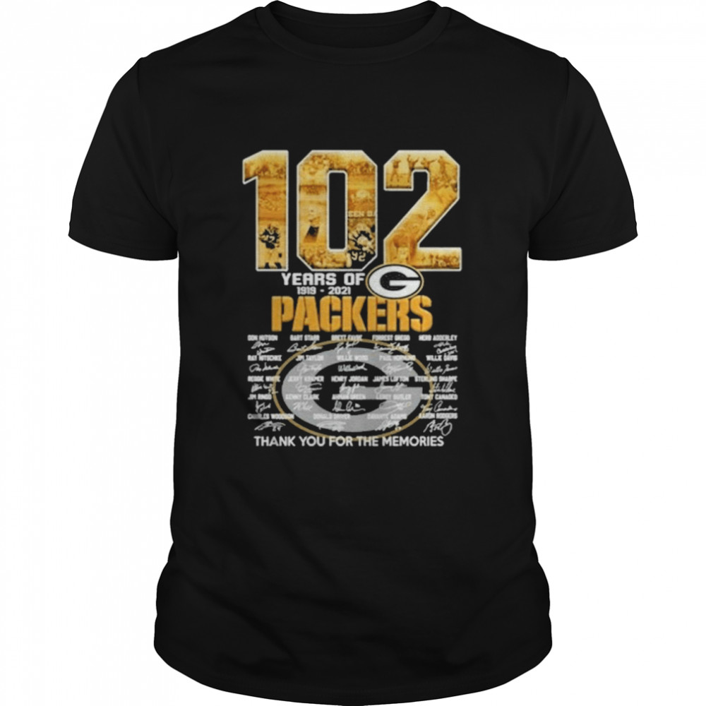 102 Years Of 1919 2021 Green Bay Packers Signatures Thank You For The Memories Shirt