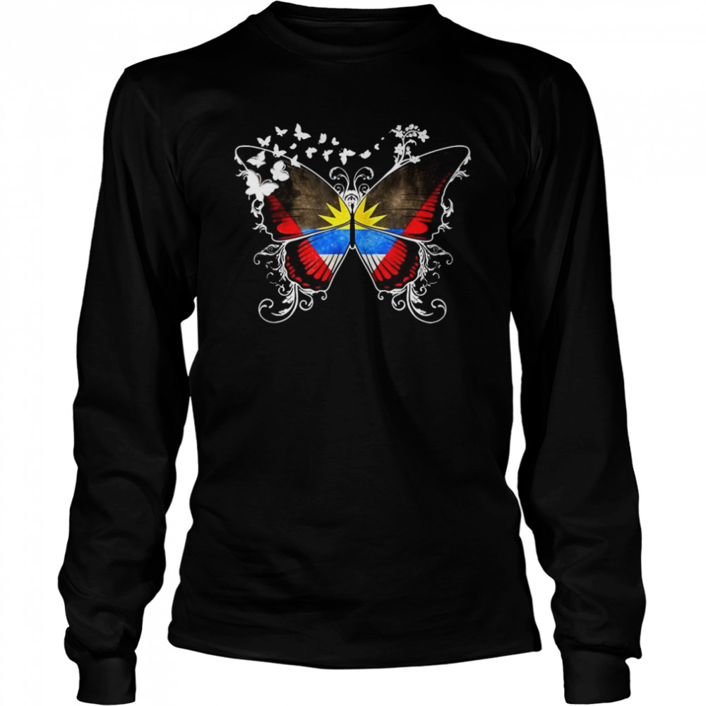 Antigua Flag Antigua Antigua And Barbuda Butterfly T-shirt Long Sleeved T-shirt