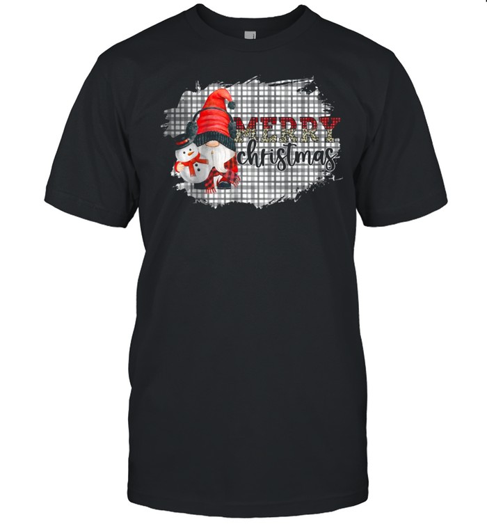 Merry Christmas Leopard Buffalo Plaid Gnome Santa Christmas  Classic Men's T-shirt