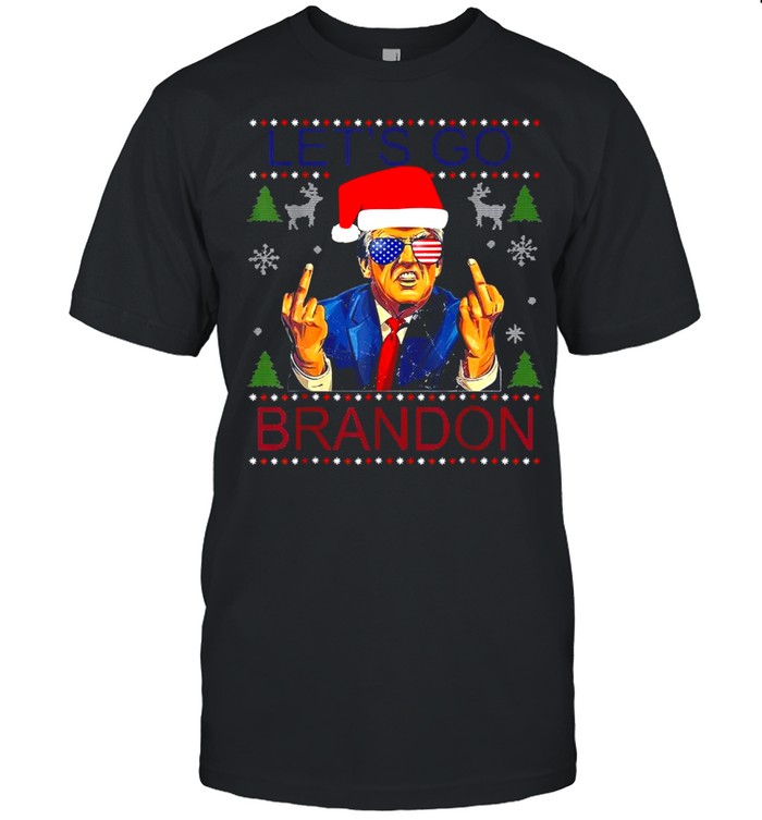 Santa Trump Middle Finger Let’s Go Brandon Ugly Christmas Shirt