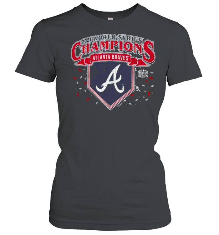 atlanta Braves Majestic Threads Black 2021 World Series Champions Confetti Softhand T- Classic Women's T-shirt
