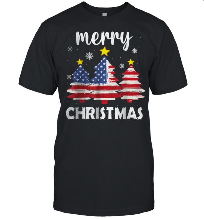Merry Christmas Tree American Flag US Flag Xmas Pajama Shirt