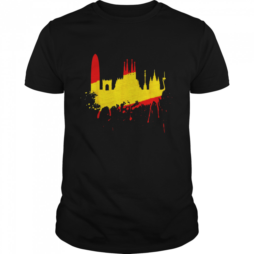 Barcelona Skyline Spain Flag Love Sagrada Familia Shirt