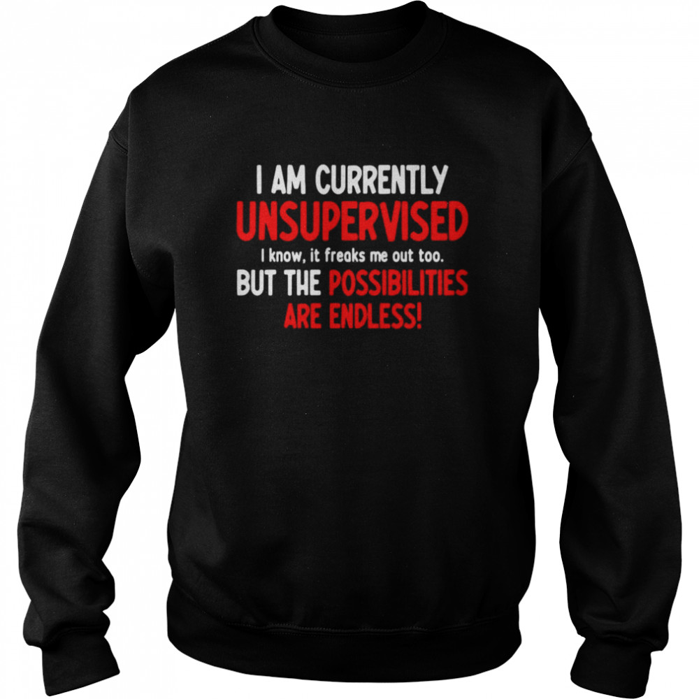I Am Currently Unsupervised I Know It Freaks Me Out Too But The Possibilities Are Endless Unisex Sweatshirt