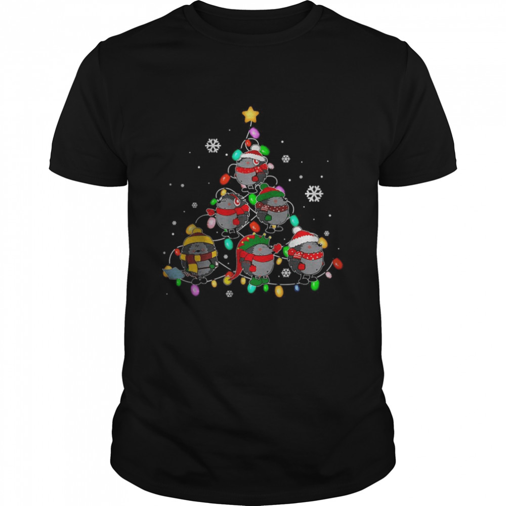 Santa Hedgehog Christmas Tree Lights Pajamas Christmas T-Shirt