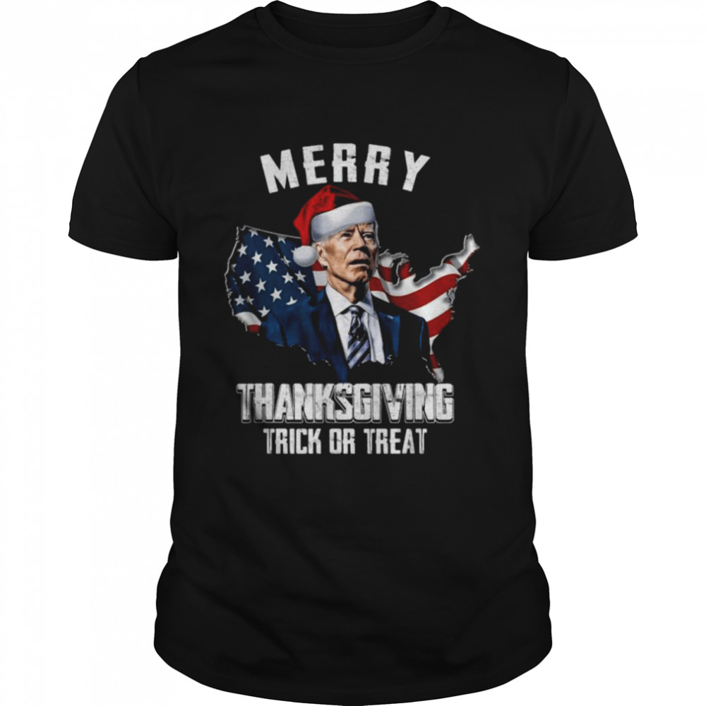 Santa Joe Biden Merry Thanksgiving USA Flag Anti Biden Shirt