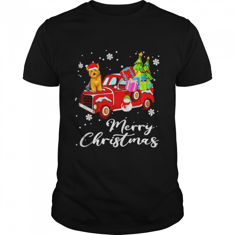 Yorkshire Terrier Riding Red Truck Merry Christmas Shirt