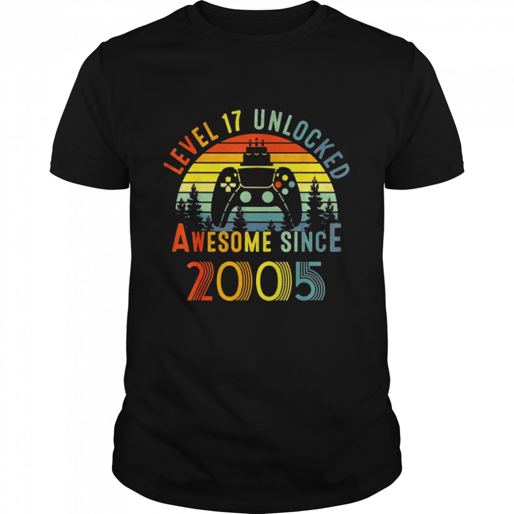 Retro Vintage Awesome 2005 Birthday Level 17 Unlocked  Classic Men's T-shirt
