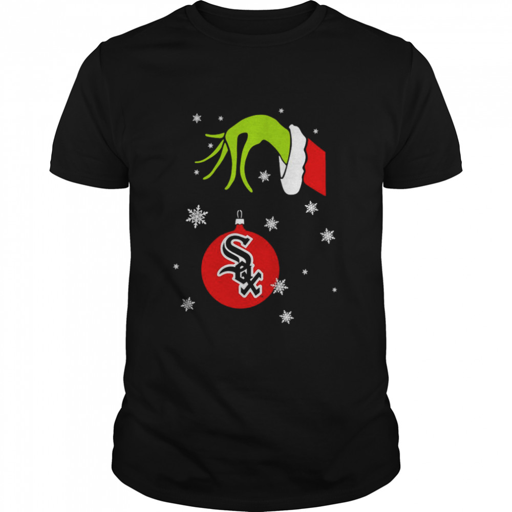 Grinch Hand holding Ornament Chicago White Sox Snowflake Christmas shirt