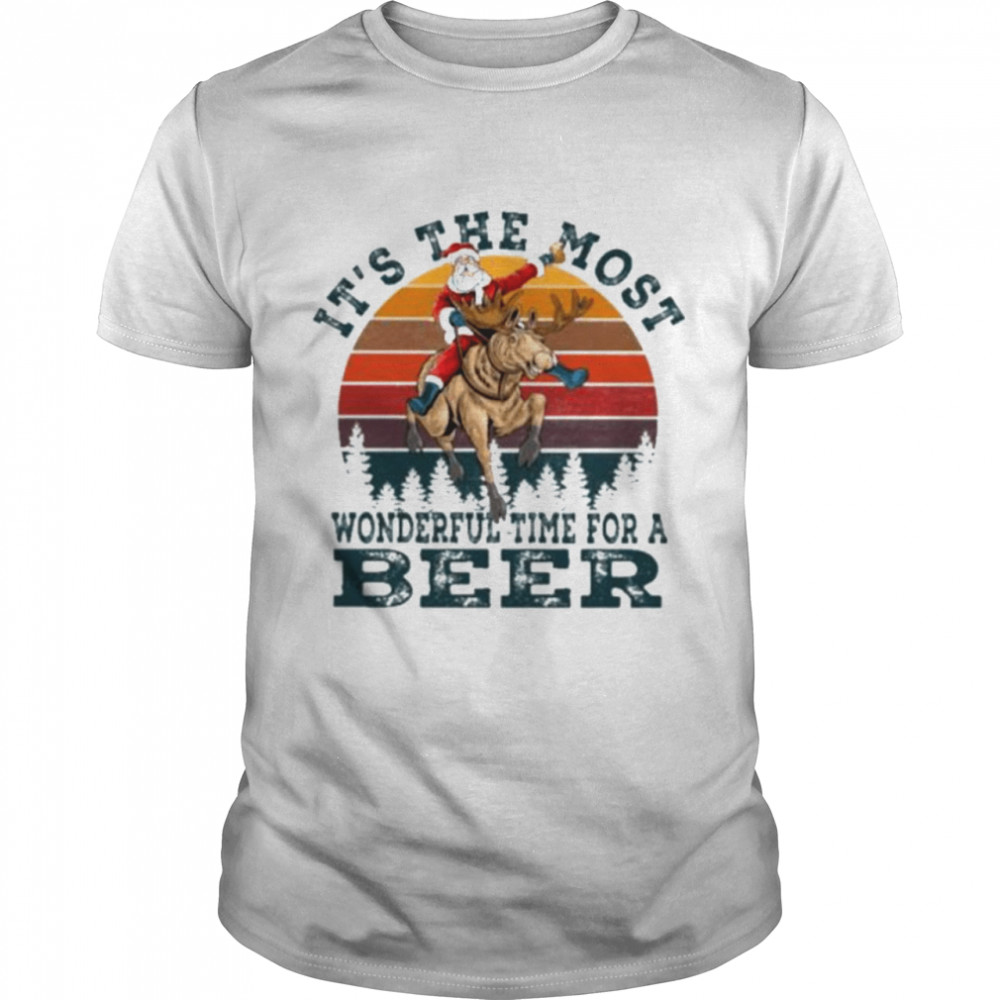 Santa Claus Riding Reindeer it’s the most wonderful time for a Beer vintage Christmas shirt Classic Men's T-shirt