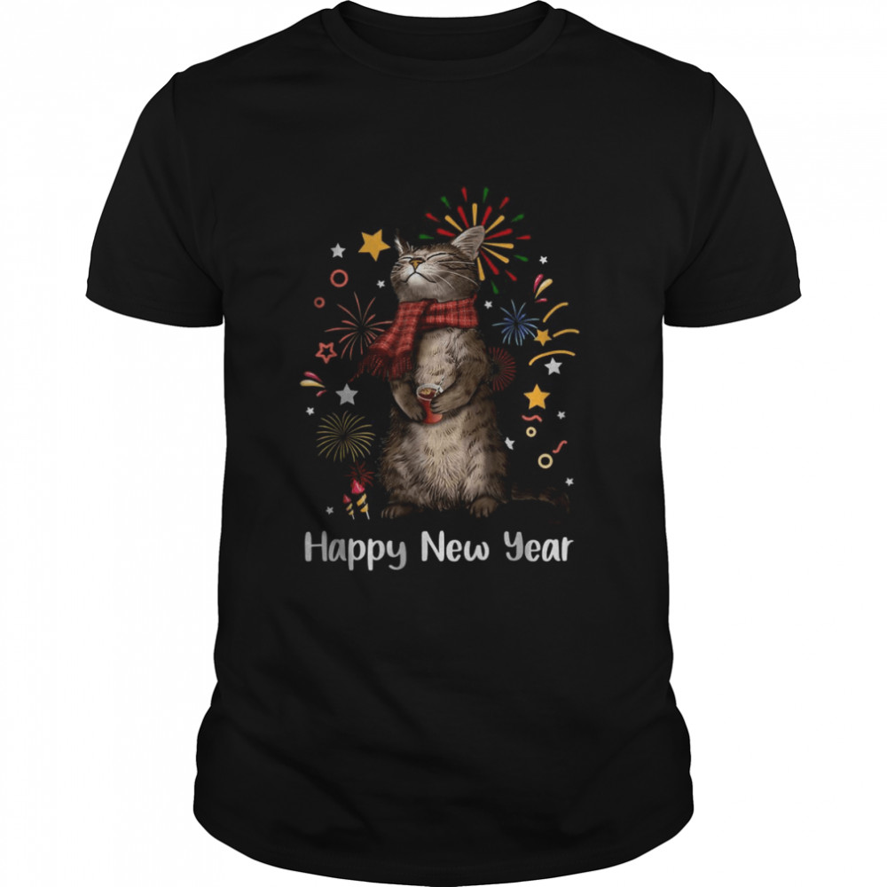 Happy New Year Funny Happy Meow Year Cat Lover T-Shirt
