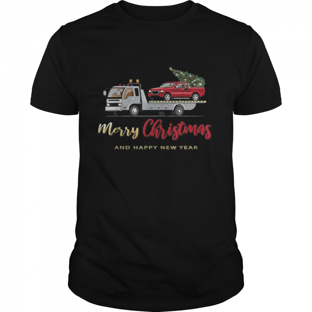 Vintage Wagon With Tow Truck Christmas Tree Xmas fun  Classic Men's T-shirt