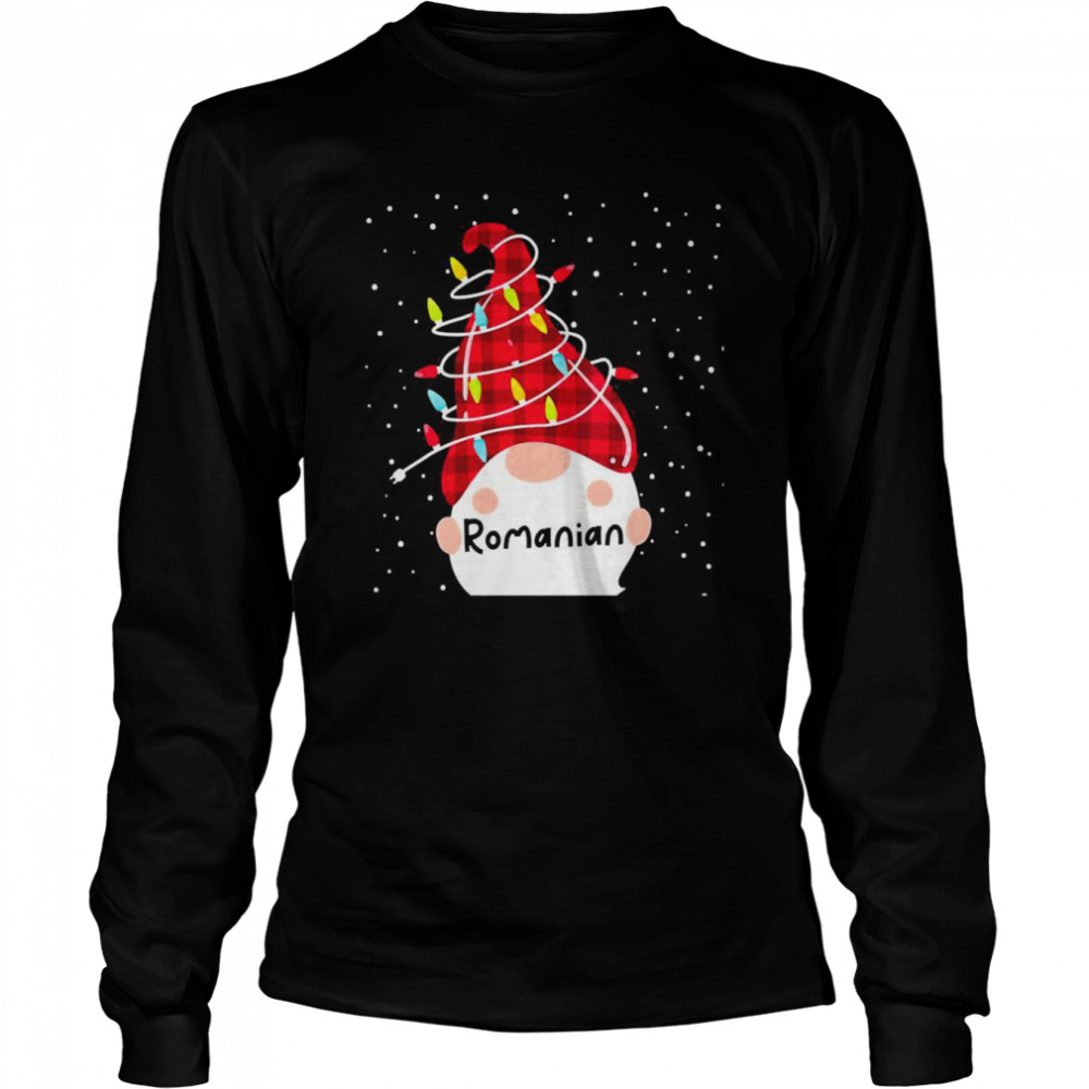 Romanian Gnome Matching Family Group Christmas Lights Pajama  Long Sleeved T-shirt