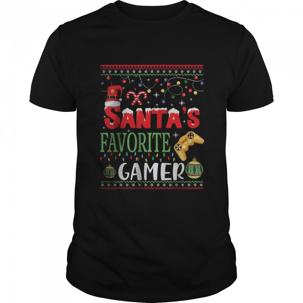 Santa’s Favorite Gamer Christmas tee Gaming Santa Hat Pajama T- Classic Men's T-shirt
