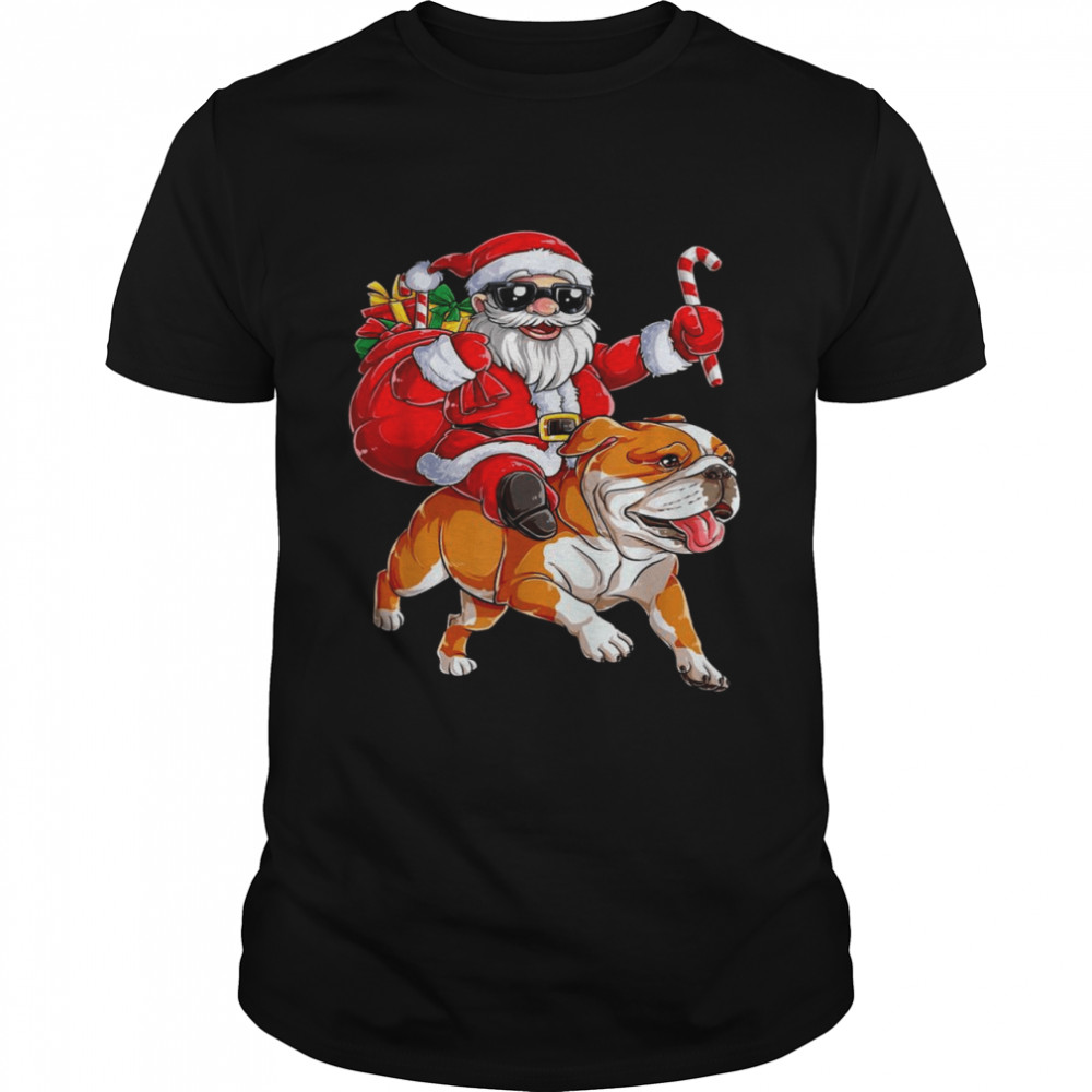 Awesome Santa Riding English Bulldog Christmas PJs Holiday Shirt