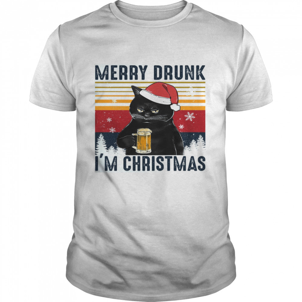 Cat Merry Drunk I’m Christmas  Classic Men's T-shirt