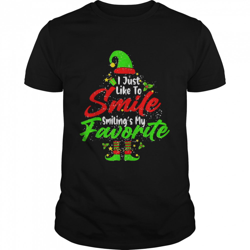 Smiling Is My Favorite Cute Christmas Elf Matching Family  Classic Men's T-shirt