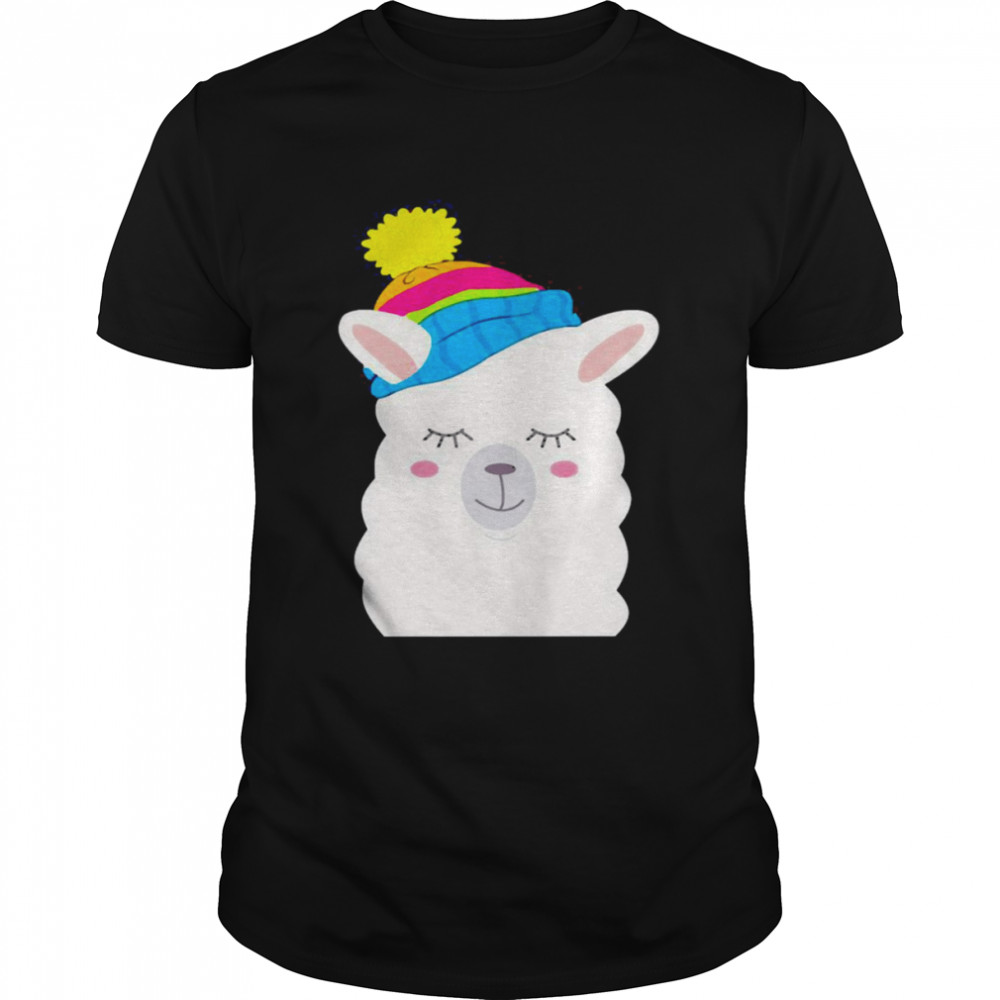 Winter Llama with Alpaca Christmas Hat Sweater  Classic Men's T-shirt