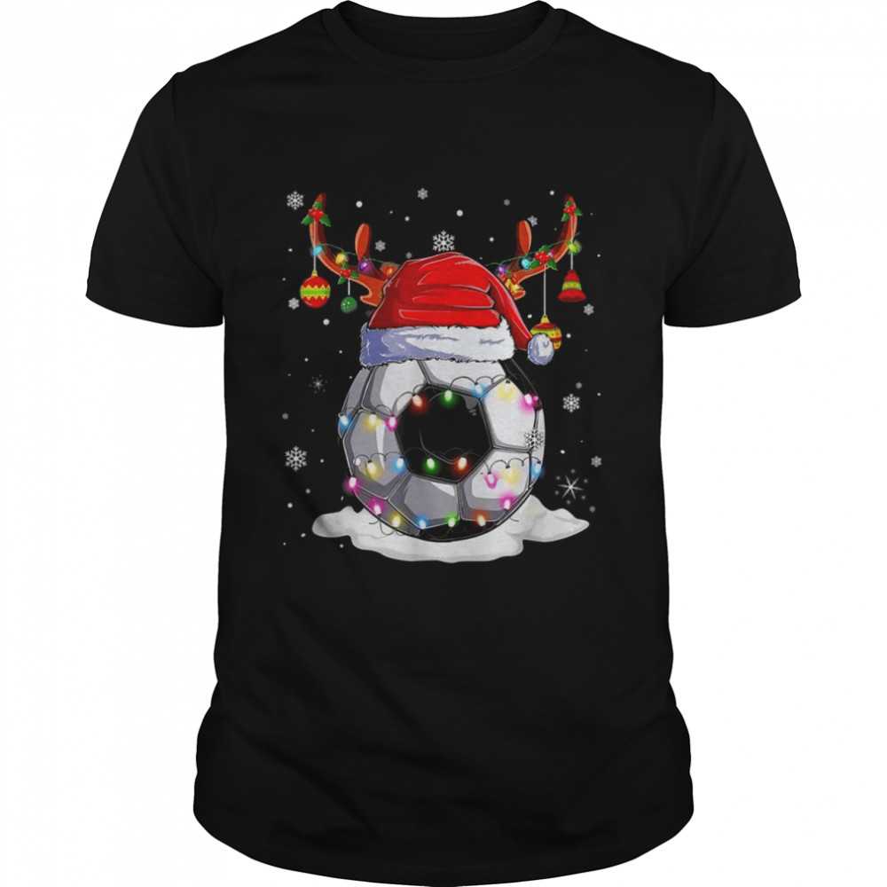Soccer Ball Santa Hat Reindeer Christmas Lights  Classic Men's T-shirt