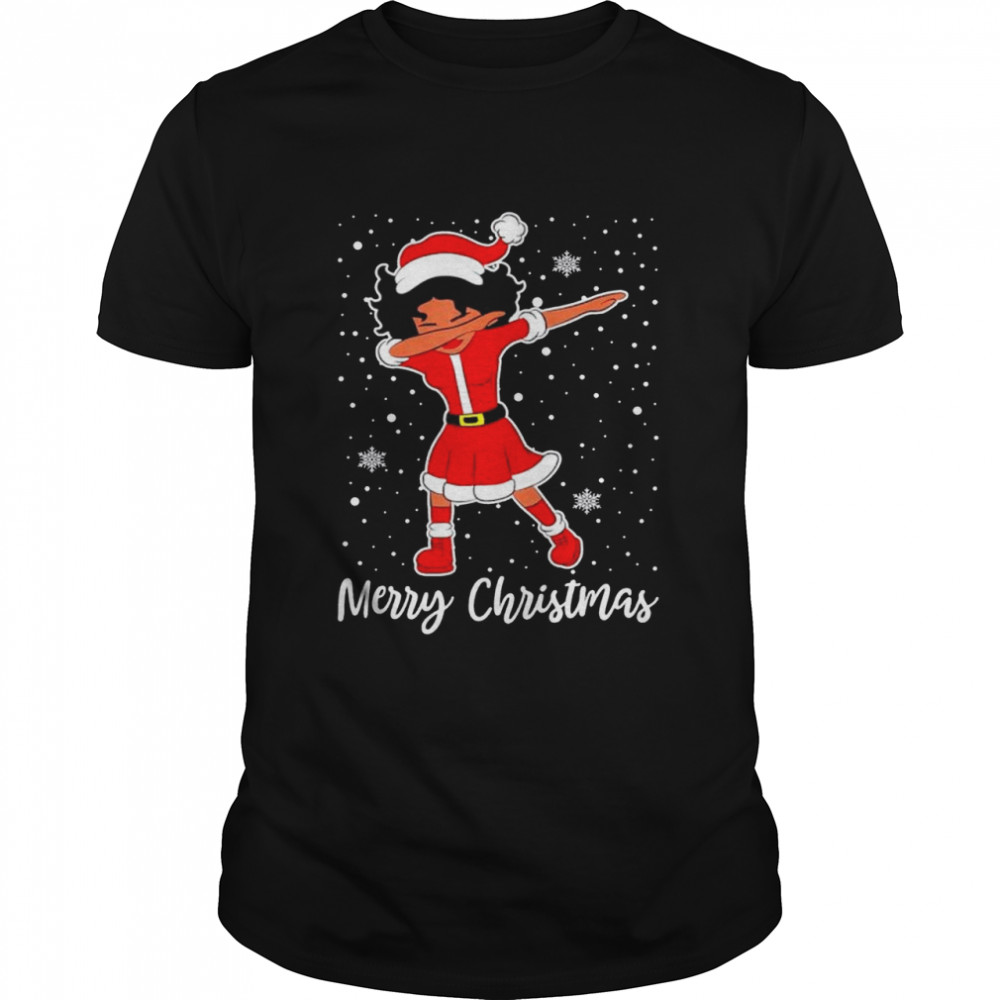 Dabbing Santa Black African American Girl Mery Christmas Pajama Shirt