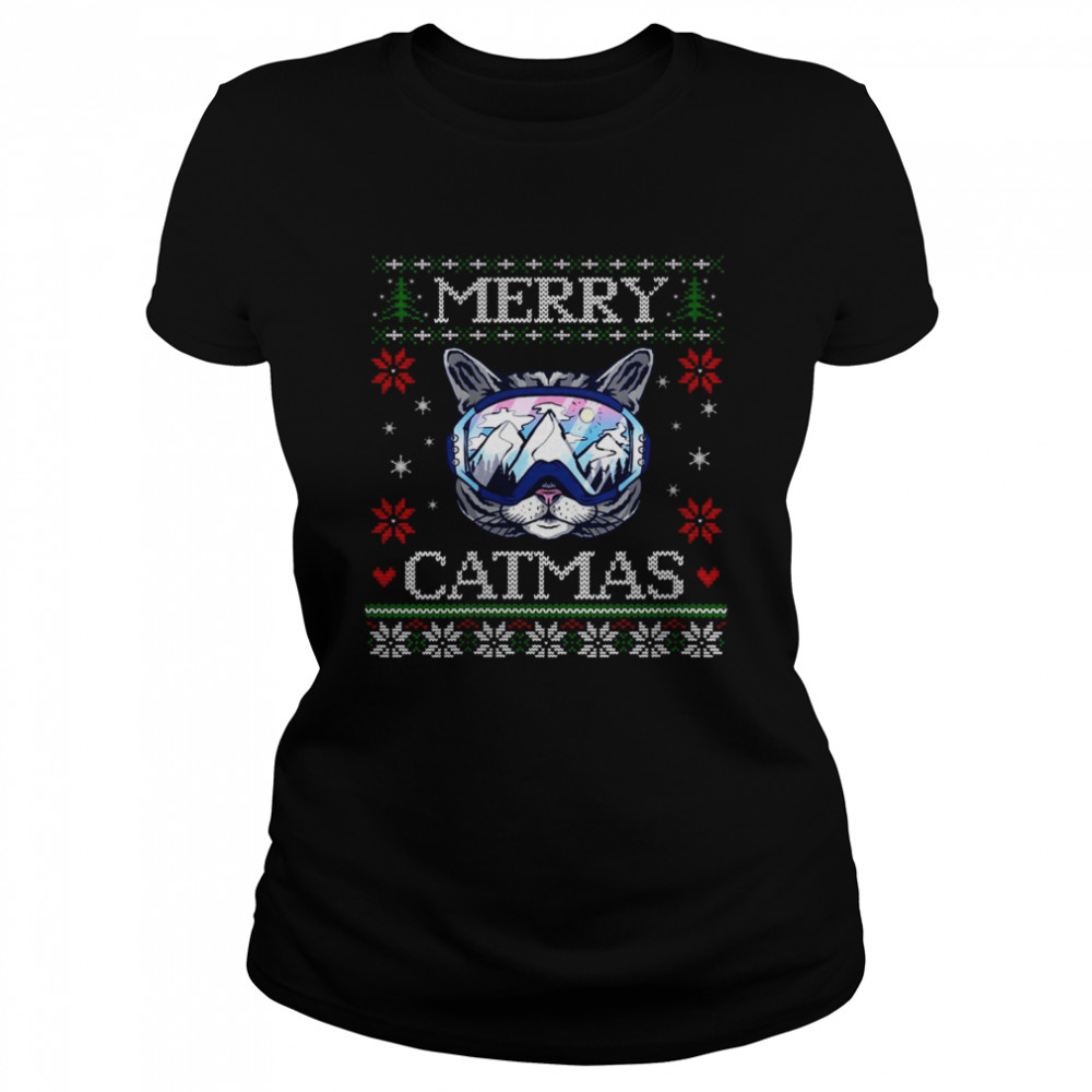 Merry Catmas Ugly Christmas Cat  Classic Women's T-shirt