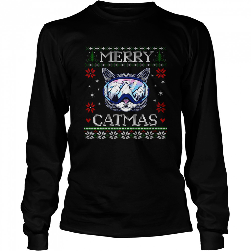 Merry Catmas Ugly Christmas Cat  Long Sleeved T-shirt