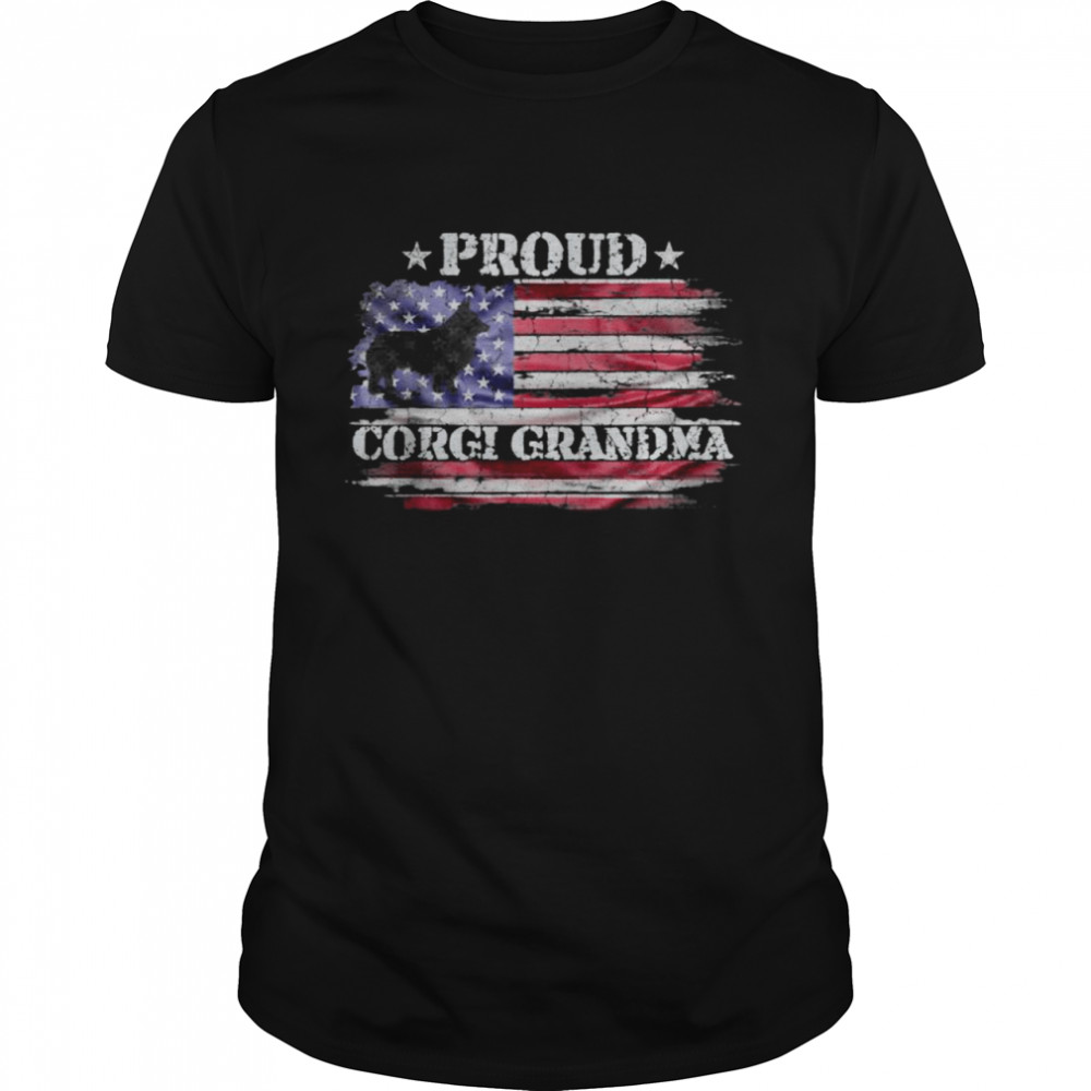 Vintage USA Flag Proud Welsh Corgi Dog Grandma Silhouette T-Shirt
