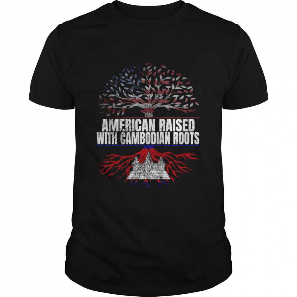 American Raised with Cambodian Roots Print USA Cambodia Flag  Classic Men's T-shirt