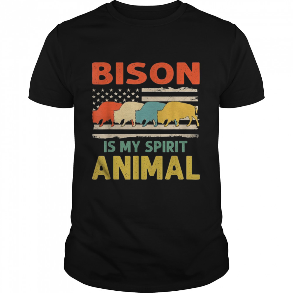 Bison Animals American Flag Shirt