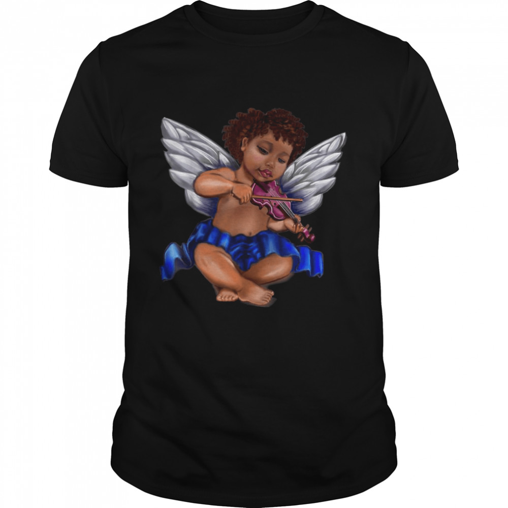 Black Angel playing the violin Serene afro cherub  Classic Men's T-shirt