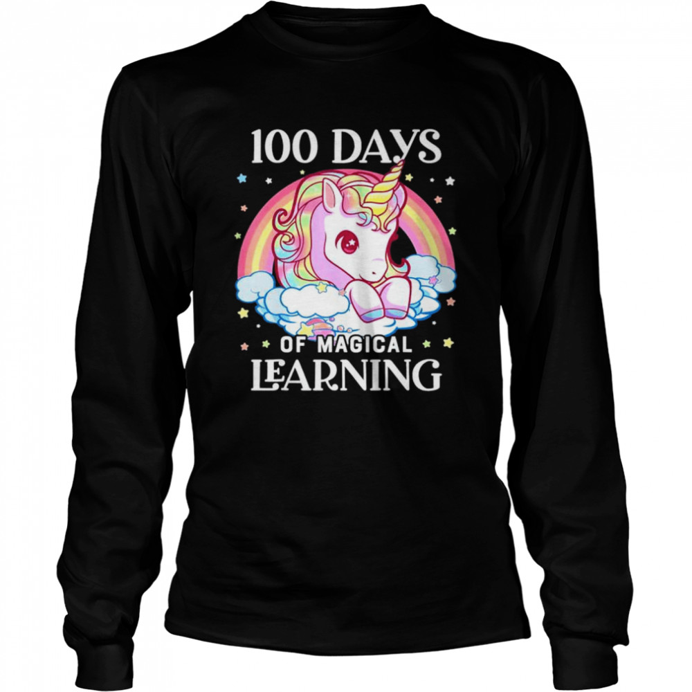 100 Days of School Unicorn Girls Teacher 100th Day of School shirt Long Sleeved T-shirt