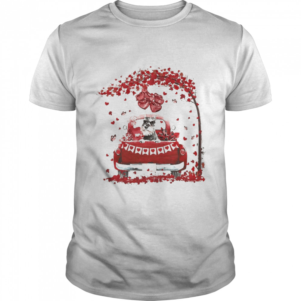 Valentine Red Car Grey Miniature Schnauzer Dog  Classic Men's T-shirt