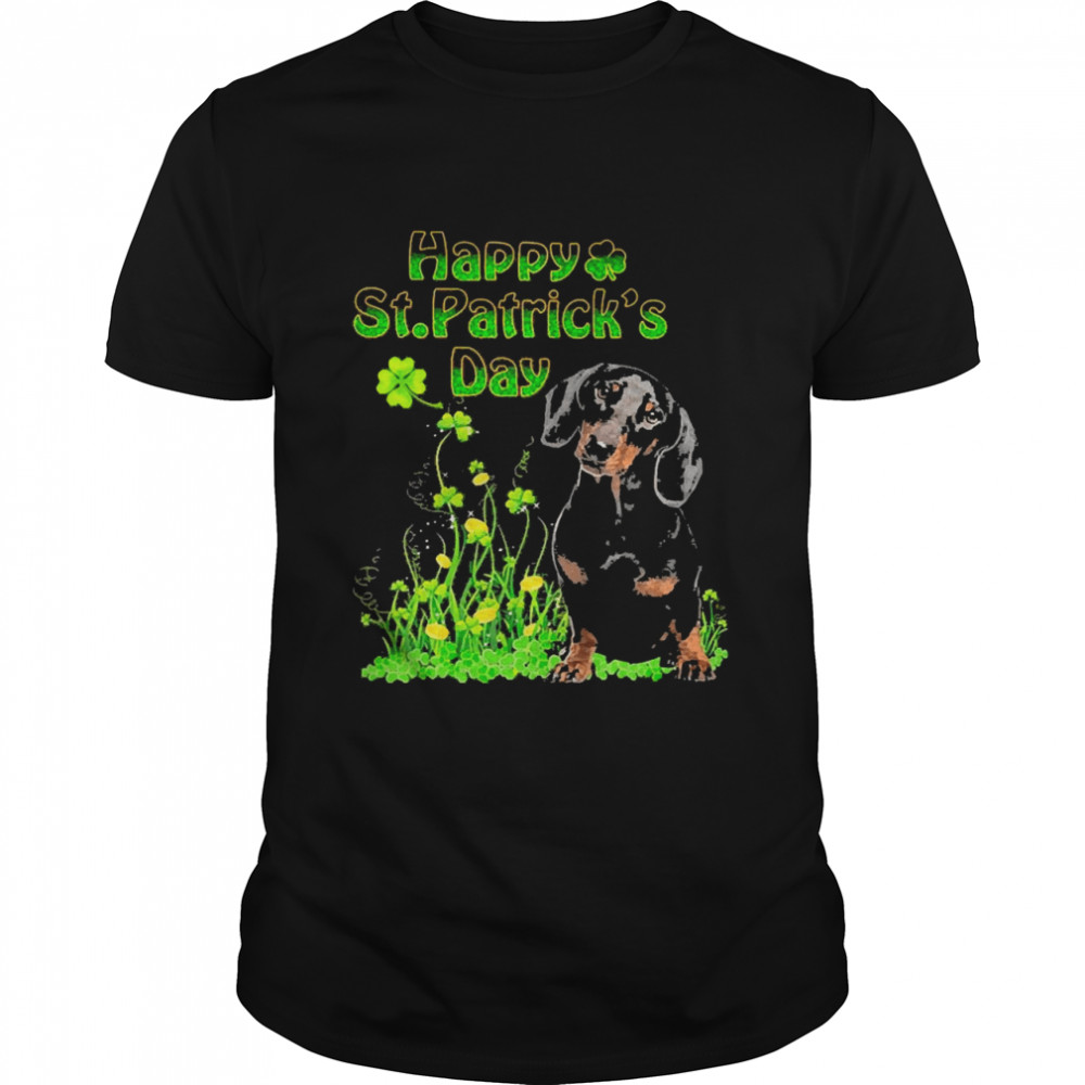 Happy St. Patrick’s Day Patrick Gold Grass Black Dachshund Dog  Classic Men's T-shirt