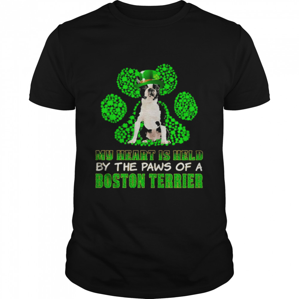 St Patrick’s Day My Heart Is Held By The Paws Of A Black Boston Terrier Shirt