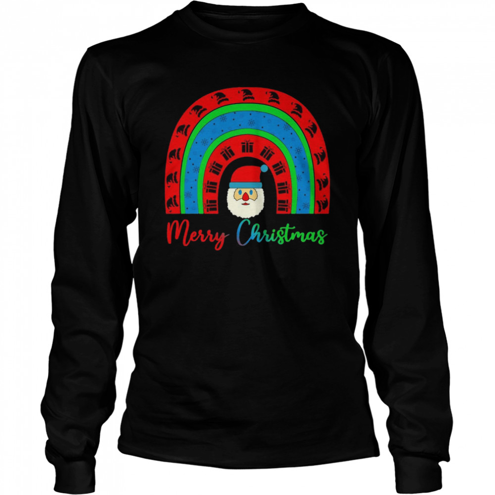 Merry Christmas Cute Rainbow Santa Claus Christmas  Long Sleeved T-shirt