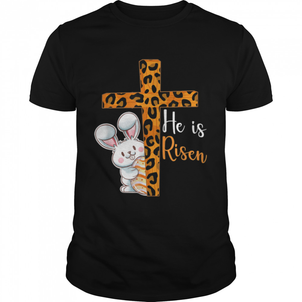 Easter Gift Christian Girls Mom Bunny He is Risen Leopard T- B09TPR5YFF Classic Men's T-shirt
