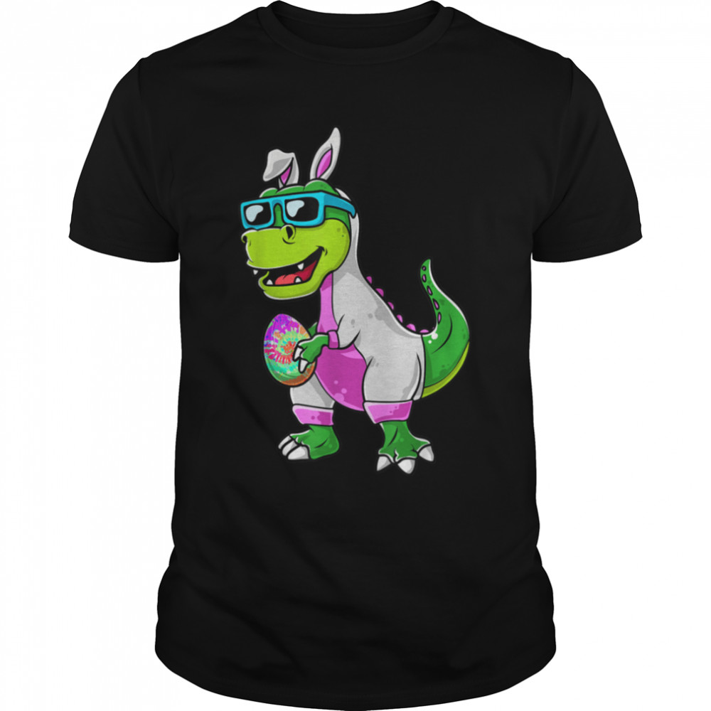 T Rex Easter Bunny Tie Dye Eggs Basket Funny Dinosaur Boys T-Shirt B09VNKV7GM