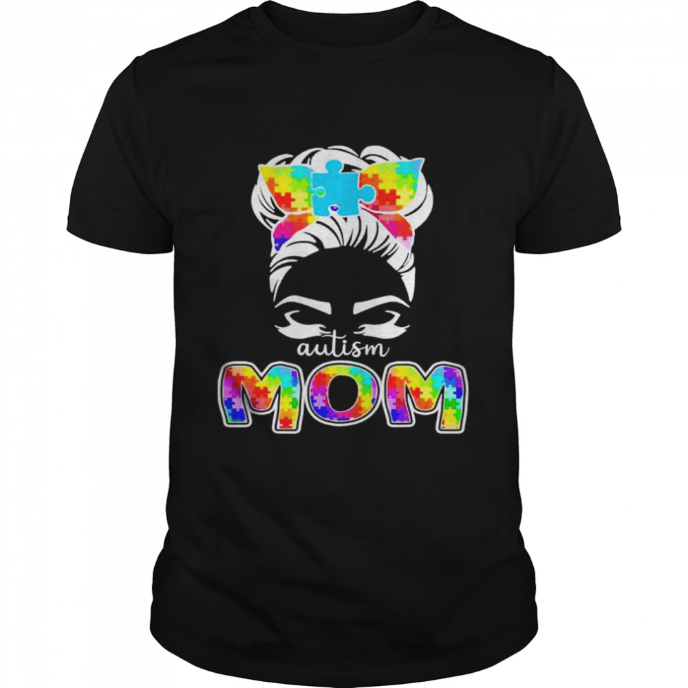 Autism Mom Messy Bun Sunglasses Bandana shirt