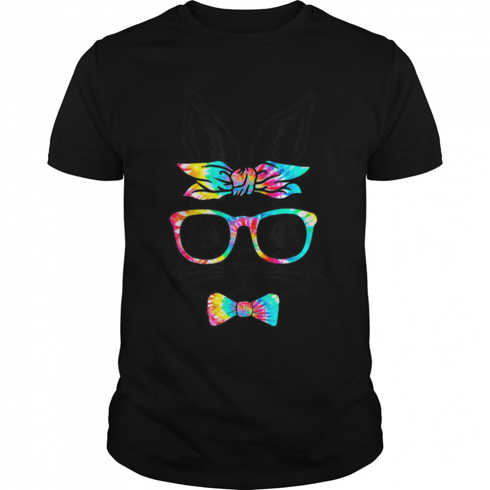 Cute Bunny Face Tie Dye Glasses Headband Happy Easter Day T-Shirt B09W95DDNK