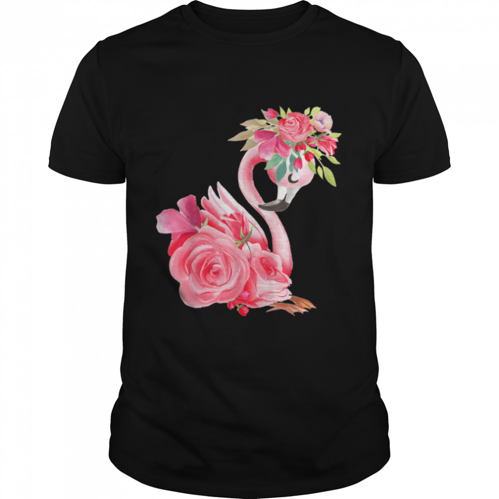 Cute pink dreaming girl baby flamingo with flowers T- B09W94V2MY Classic Men's T-shirt