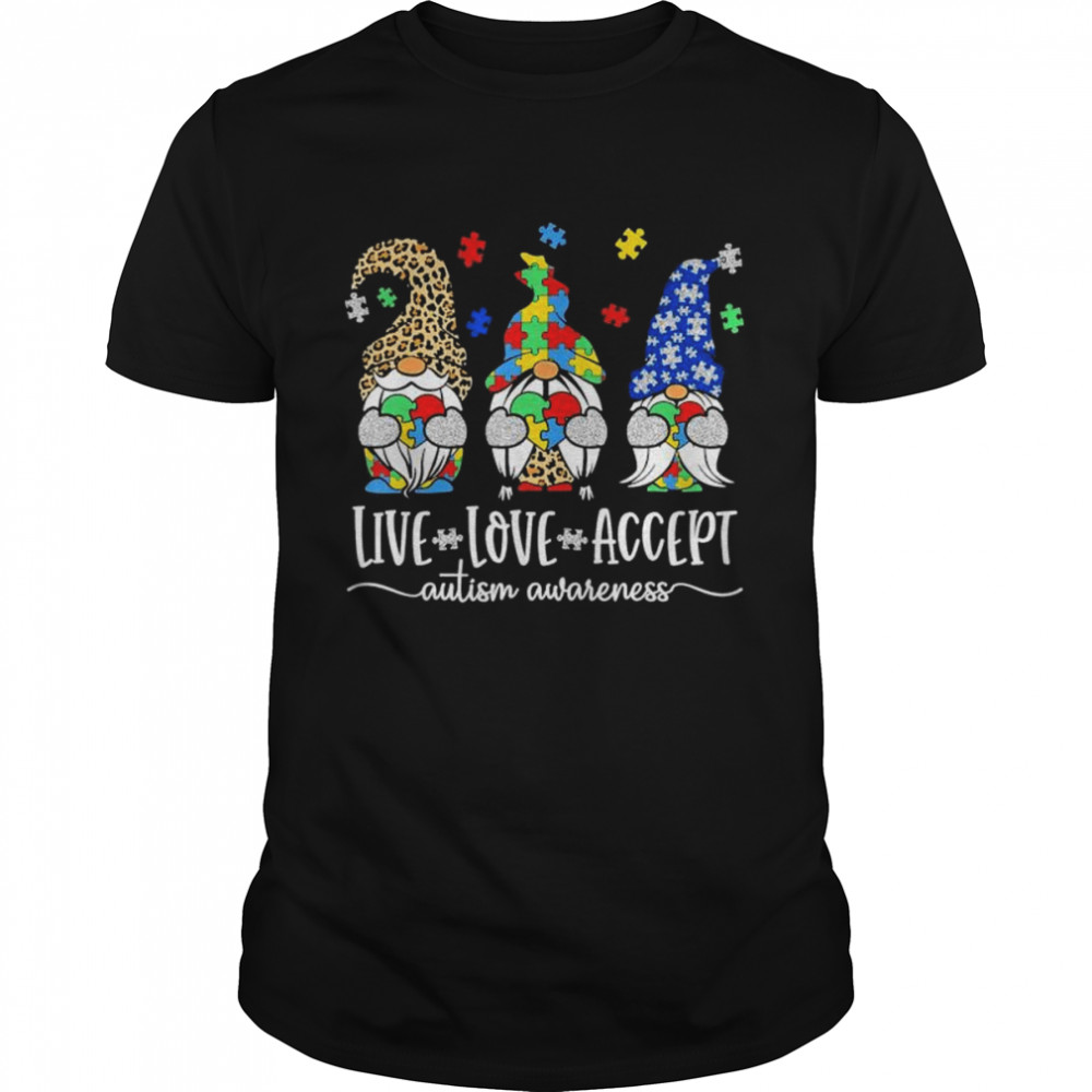 Three Gnomes Live Love Accept Puzzle Autism Awareness T- Classic Men's T-shirt