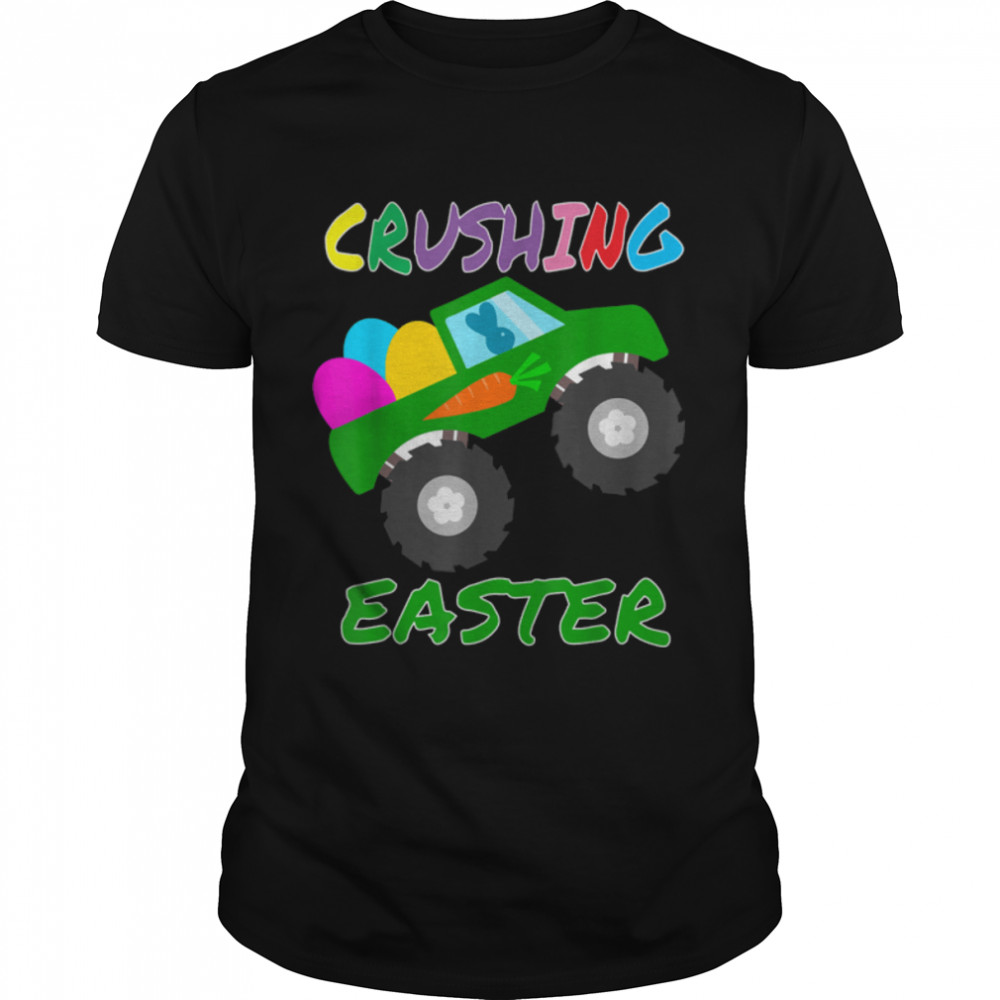 Crushing easter Monster Truck Easter Egg Hunting Boys Kids T-Shirt B09W63LHKB